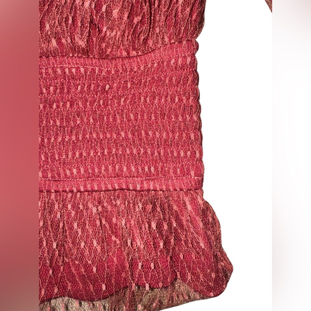 Anthropologie Red Textured Blouse with Sheer Sleeves - Picture 7 of 10